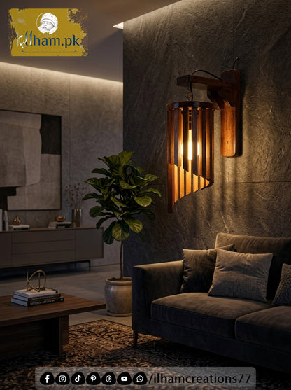 Wooden Spiral Wall Lamp - Rustic Solid Kayle Wood Light | ilham.pk
