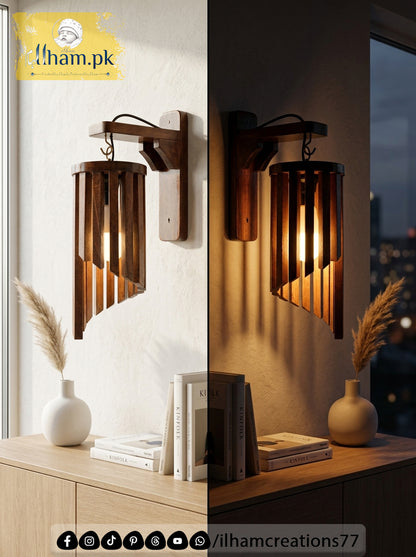 Wooden Spiral Wall Lamp - Rustic Solid Kayle Wood Light | ilham.pk