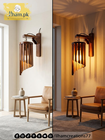 Wooden Spiral Wall Lamp - Rustic Solid Kayle Wood Light | ilham.pk