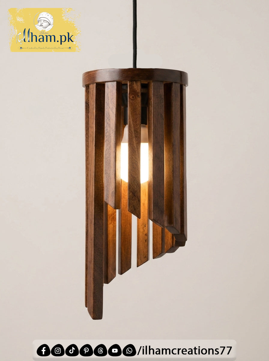 Wooden Spiral Wall Lamp - Rustic Solid Kayle Wood Light | ilham.pk