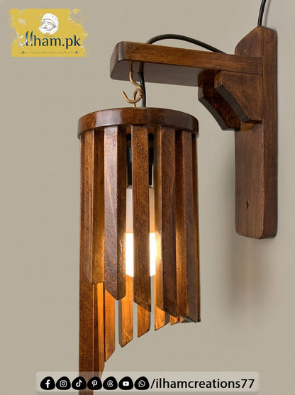 Wooden Spiral Wall Lamp - Rustic Solid Kayle Wood Light | ilham.pk
