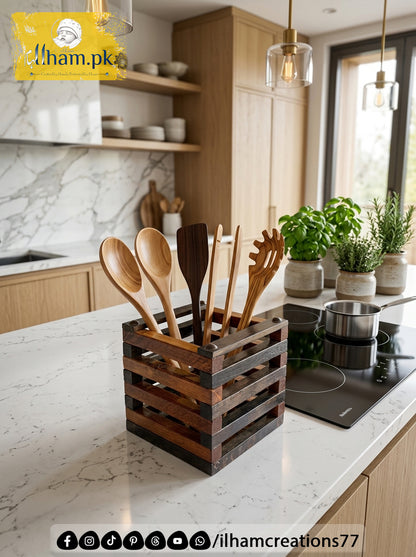 Wooden Spoon Holder Kitchen Organizer | ilham.pk