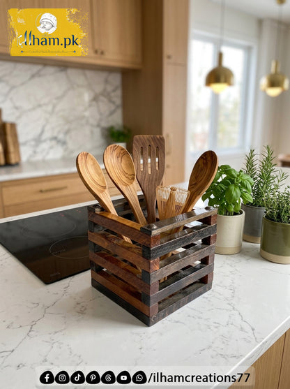 Wooden Spoon Holder Kitchen Organizer | ilham.pk