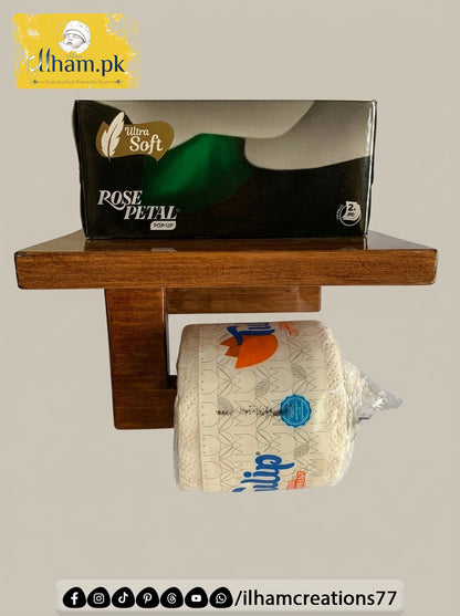 Wooden Tissue Roll Hanger with Storage Shelf – Bathroom Accessories | ilham.pk