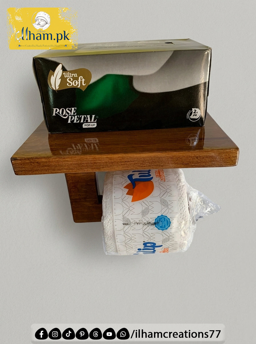 Wooden Tissue Roll Hanger with Storage Shelf – Bathroom Accessories | ilham.pk