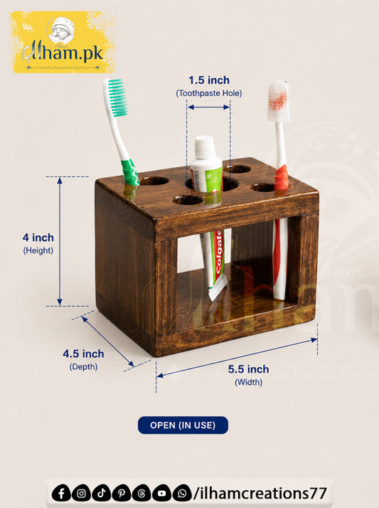 Wooden Toothpaste & Toothbrush Stand – Bathroom Accessories | ilham.pk