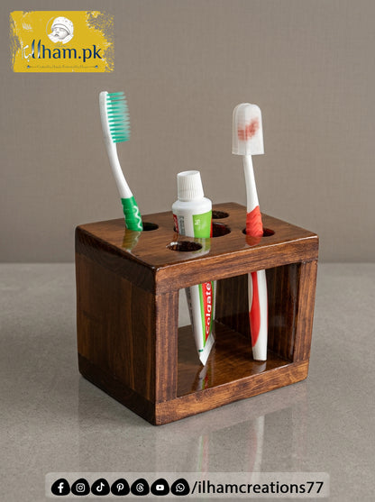 Wooden Toothpaste & Toothbrush Stand – Bathroom Accessories | ilham.pk