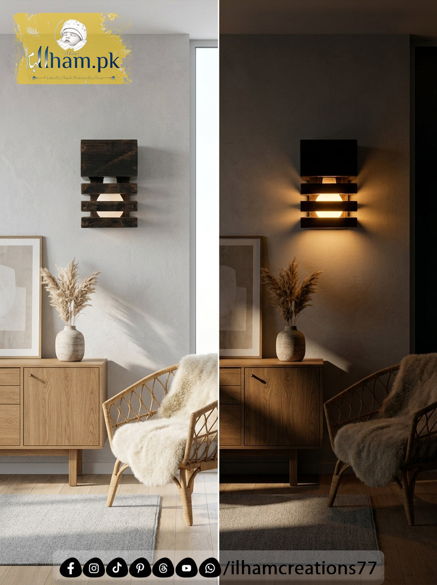 Wooden Wall Mounted Timber Beam Electric Lamp – Rustic Home Lighting | Ilham Creations