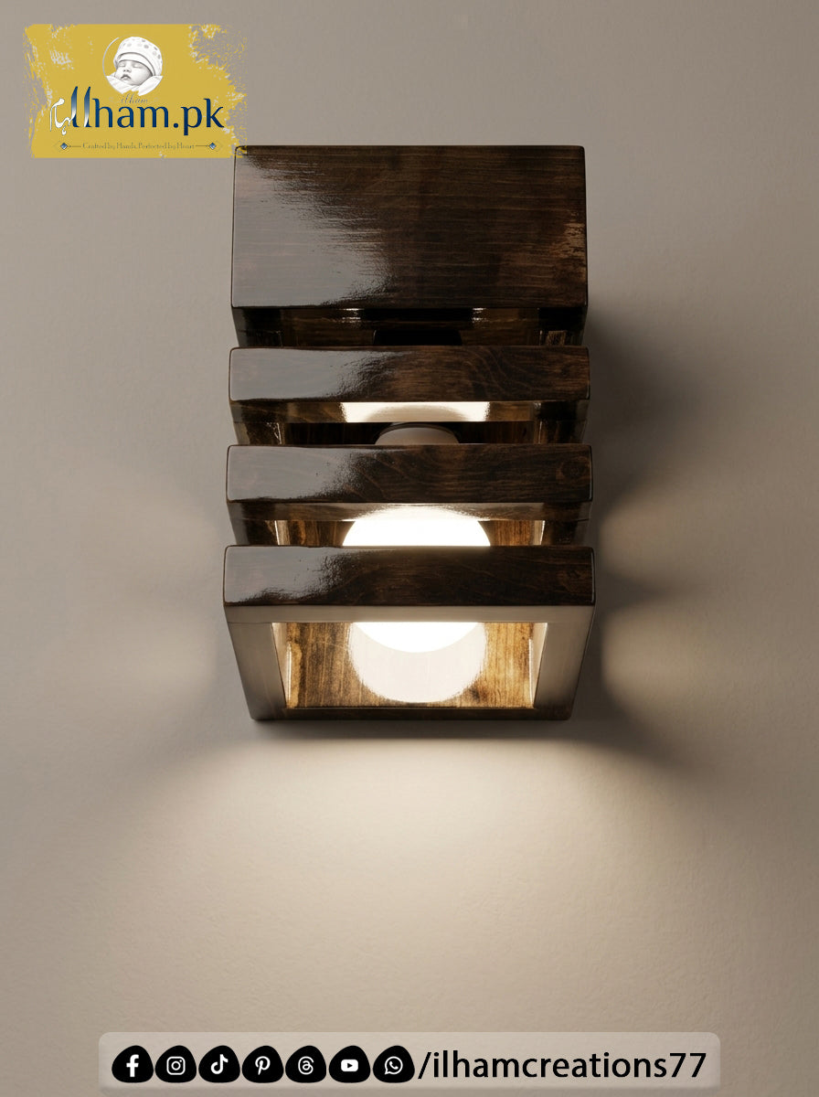 Wooden Wall Mounted Timber Beam Electric Lamp – Rustic Home Lighting | Ilham Creations