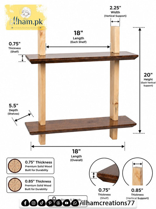 Elegant Handmade Wooden Two Tier Wall Storage Shelf | ilham.pk - ilham - Crafted by Hands, Perfected by Heart