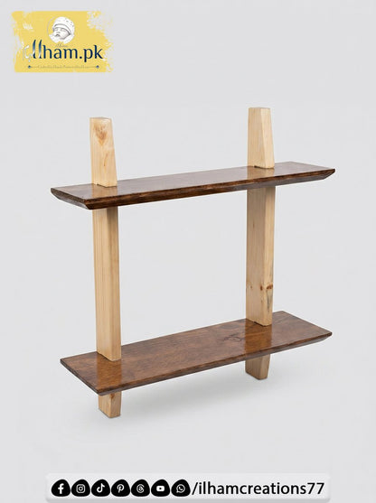 Elegant Handmade Wooden Two Tier Wall Storage Shelf | ilham.pk - ilham - Crafted by Hands, Perfected by Heart