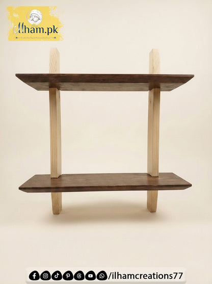 Elegant Handmade Wooden Two Tier Wall Storage Shelf | ilham.pk - ilham - Crafted by Hands, Perfected by Heart