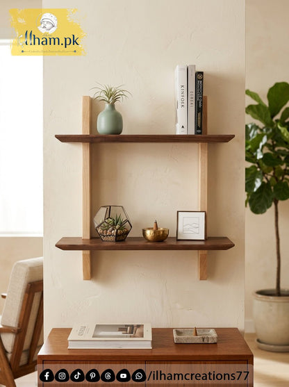 Elegant Handmade Wooden Two Tier Wall Storage Shelf | ilham.pk - ilham - Crafted by Hands, Perfected by Heart
