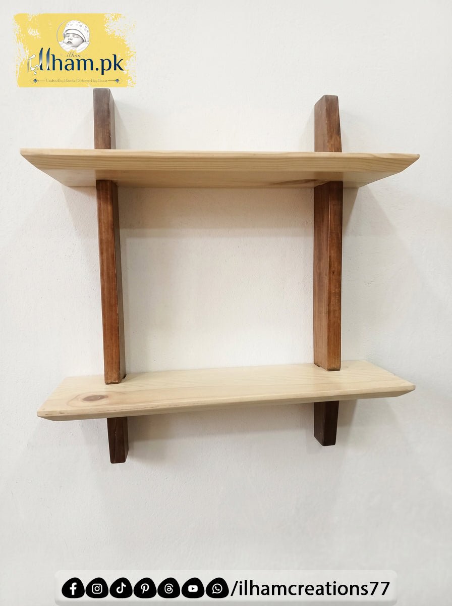 Elegant Handmade Wooden Two Tier Wall Storage Shelf | ilham.pk - ilham Creations
