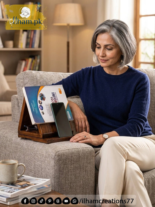 Foldable Wooden Sofa Arm Book Stand & Organizer | Reading Companion - ilham - Crafted by Hands, Perfected by Heart