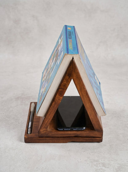 Foldable Wooden Sofa Arm Book Stand & Organizer | Reading Companion