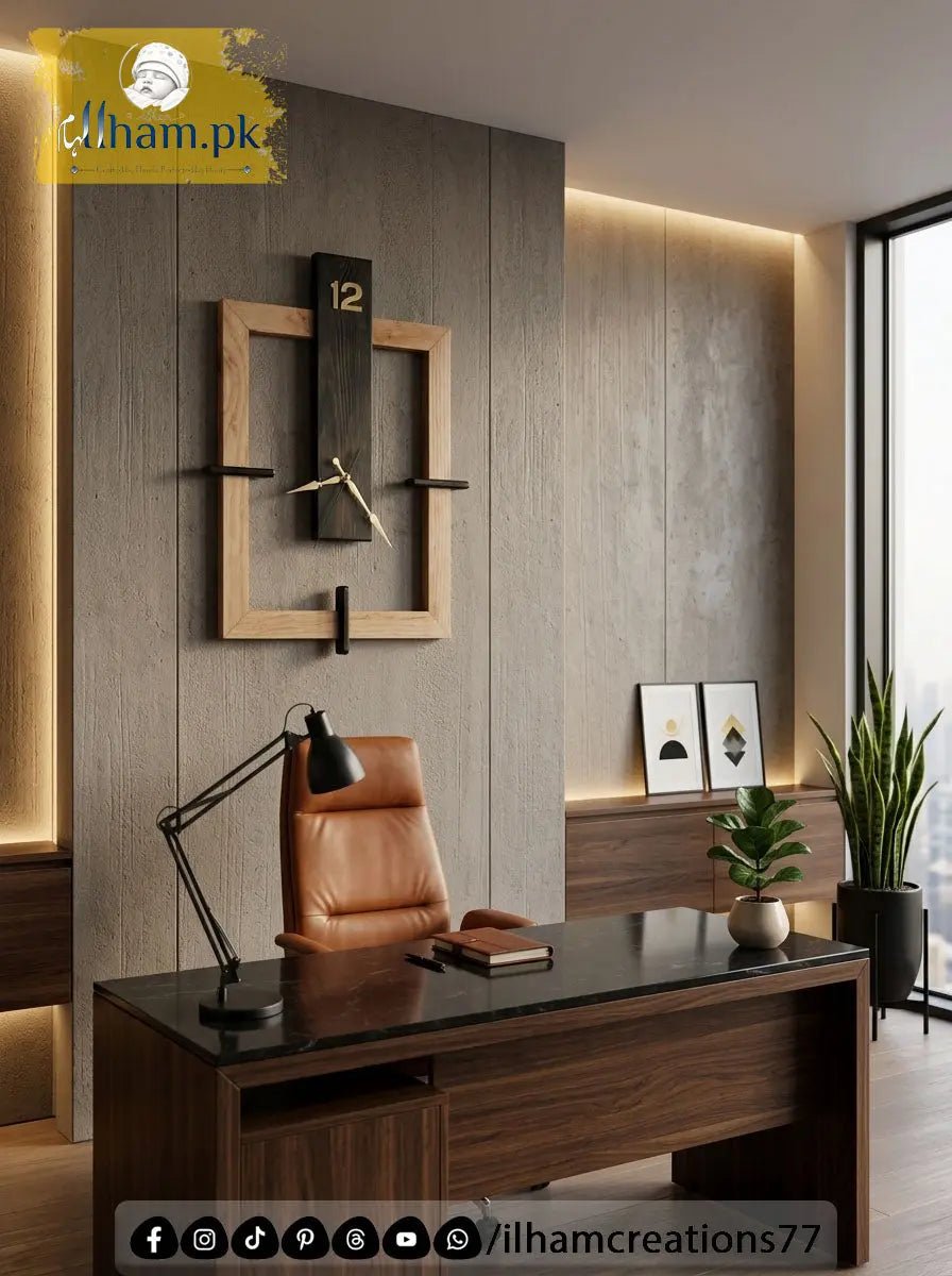 Frame Shape Wooden Wall Clock in Black Antique and Natural Wood Color - ilham Creations - ilham Creations