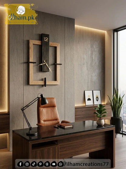Frame Shape Wooden Wall Clock in Black Antique and Natural Wood Color - ilham Creations - ilham Creations