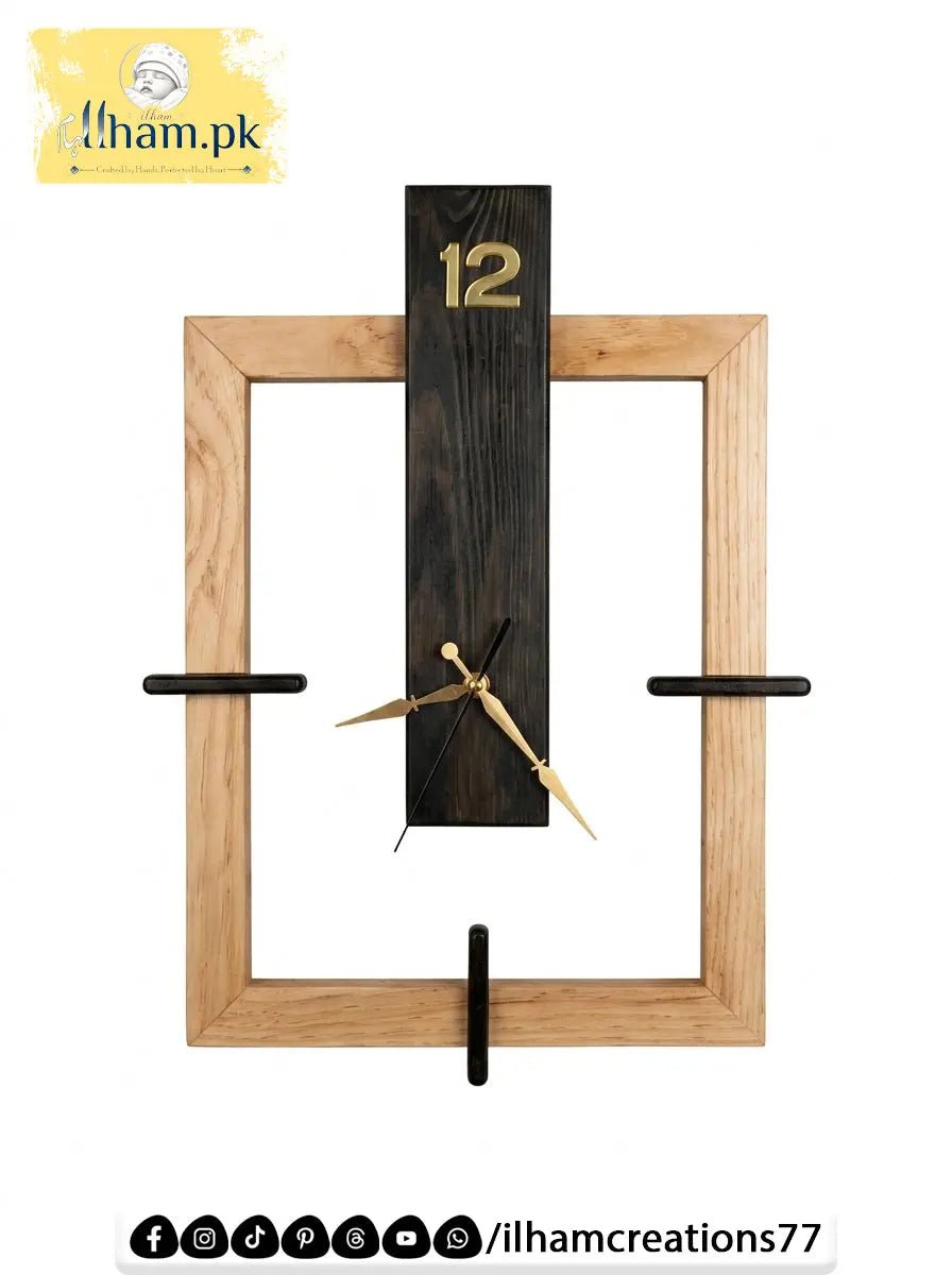 Frame Shape Wooden Wall Clock in Black Antique and Natural Wood Color - ilham Creations - ilham Creations