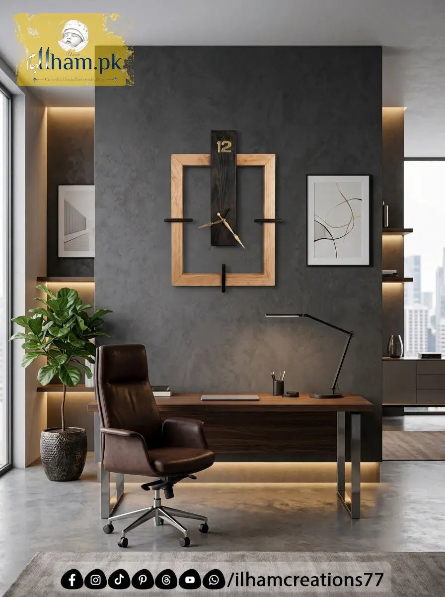 Frame Shape Wooden Wall Clock in Black Antique and Natural Wood Color - ilham Creations - ilham Creations