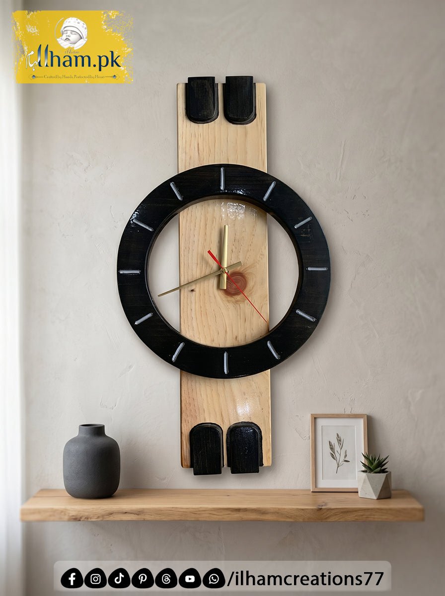 Halo Orbit Wooden Wall Clock for Living Room or Office | ilham.pk - ilham - Crafted by Hands, Perfected by Heart