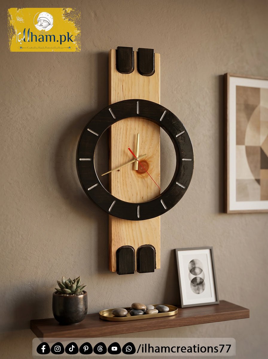 Halo Orbit Wooden Wall Clock for Living Room or Office | ilham.pk - ilham - Crafted by Hands, Perfected by Heart