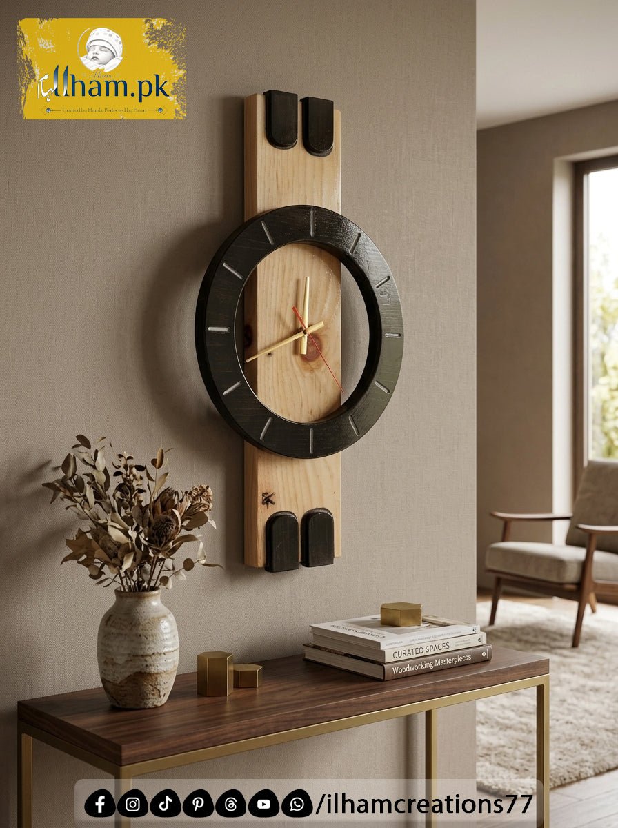 Halo Orbit Wooden Wall Clock for Living Room or Office | ilham.pk - ilham - Crafted by Hands, Perfected by Heart