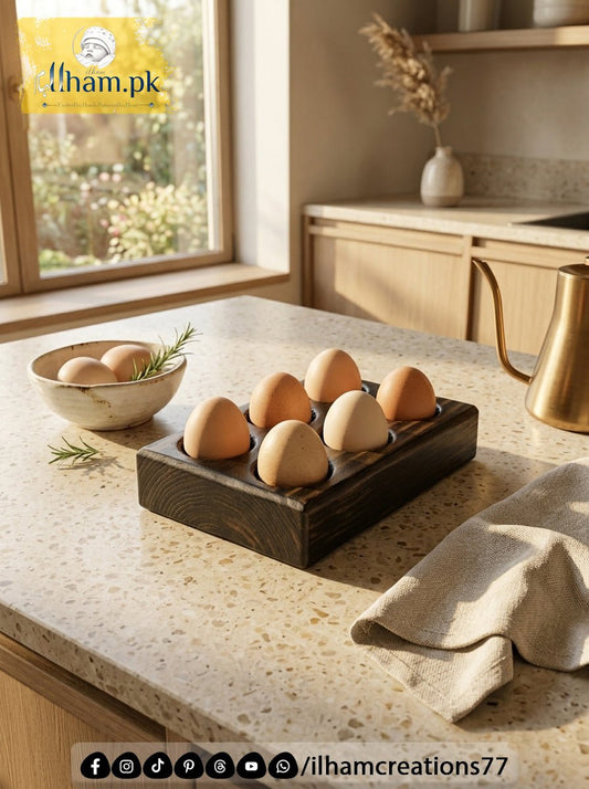Handmade Wooden 6 Egg Holder – Solid Kayle Wood Kitchen Organizer | ilham.pk - ilham Creations