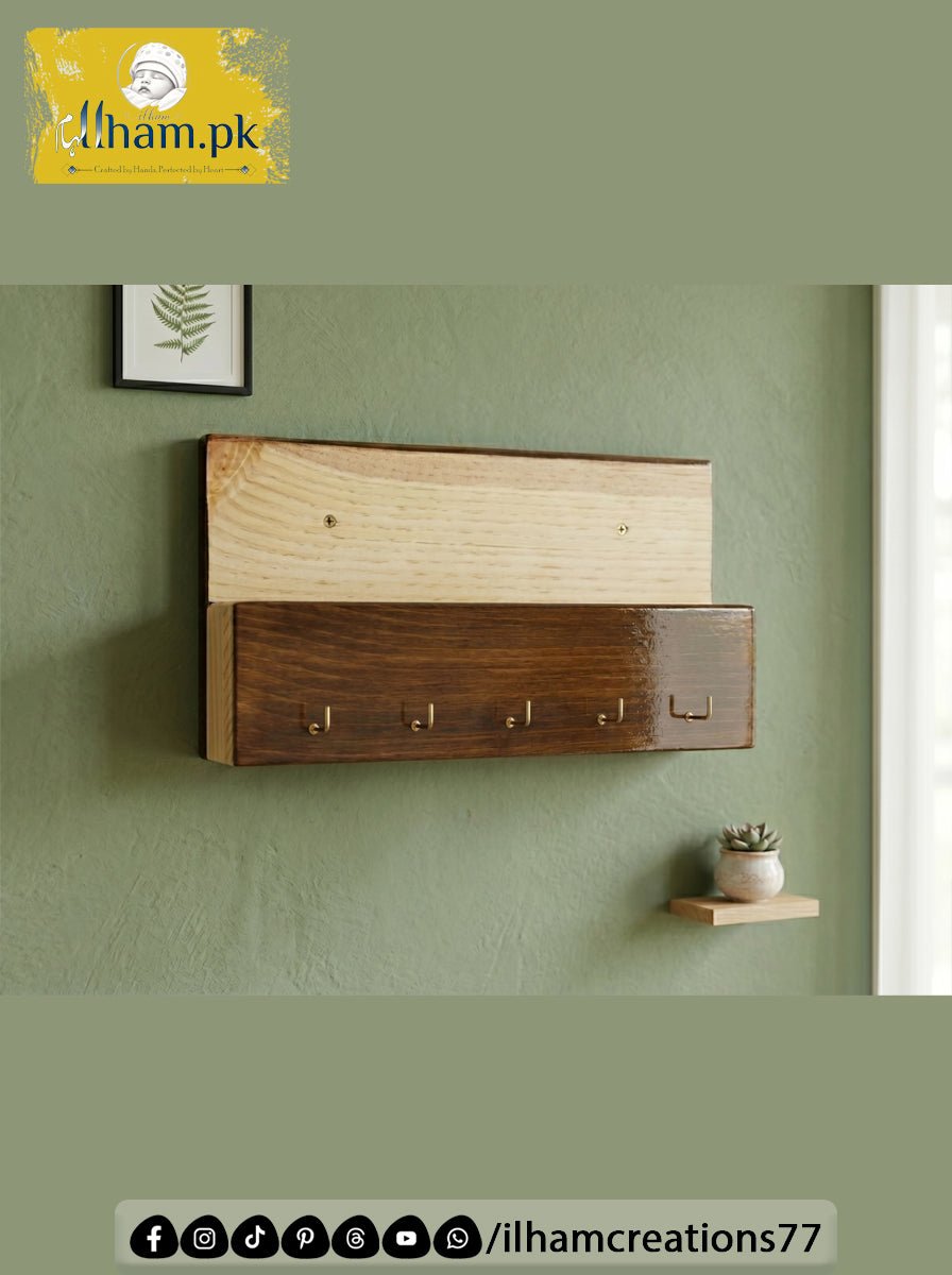 Handmade Wooden Key Holder & Mai Organizer Shelf or Mobile Holder Space | Ilham.pk - ilham - Crafted by Hands, Perfected by Heart
