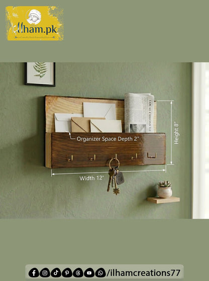 Handmade Wooden Key Holder & Mai Organizer Shelf or Mobile Holder Space | Ilham.pk - ilham - Crafted by Hands, Perfected by Heart