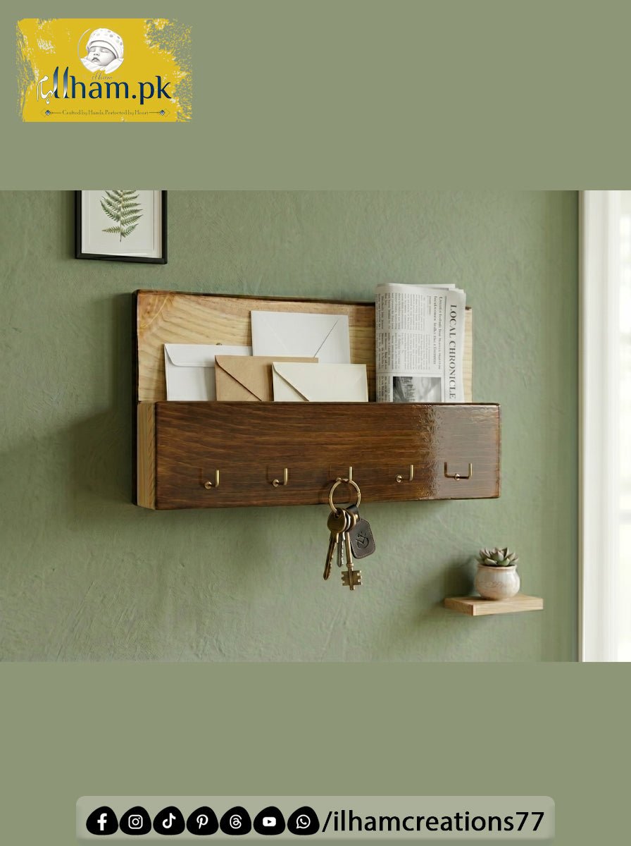 Handmade Wooden Key Holder & Mai Organizer Shelf or Mobile Holder Space | Ilham.pk - ilham - Crafted by Hands, Perfected by Heart