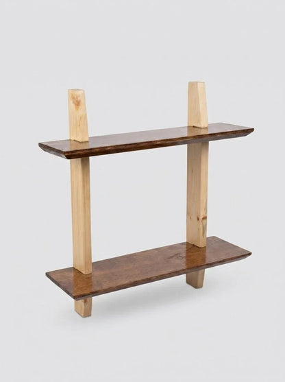 Ilham Handmade Wooden Two-Tier Wall Shelf | Solid Wood Floating Display Shelf | 18" W x 5.5" D x 20" H | Rustic Decorative Storage Shelf for Living Room, Bedroom, Bathroom, Office & Kitchen - ilham - Crafted by Hands, Perfected by Heart