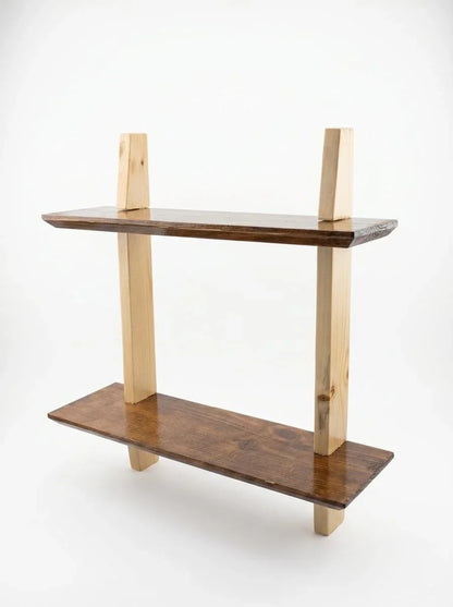 Ilham Handmade Wooden Two-Tier Wall Shelf | Solid Wood Floating Display Shelf | 18" W x 5.5" D x 20" H | Rustic Decorative Storage Shelf for Living Room, Bedroom, Bathroom, Office & Kitchen - ilham - Crafted by Hands, Perfected by Heart