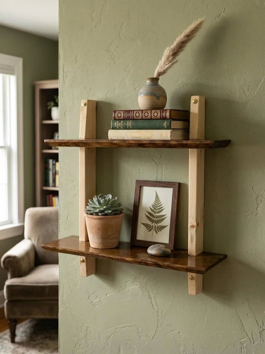 Ilham Handmade Wooden Two-Tier Wall Shelf | Solid Wood Floating Display Shelf | 18" W x 5.5" D x 20" H | Rustic Decorative Storage Shelf for Living Room, Bedroom, Bathroom, Office & Kitchen - ilham - Crafted by Hands, Perfected by Heart