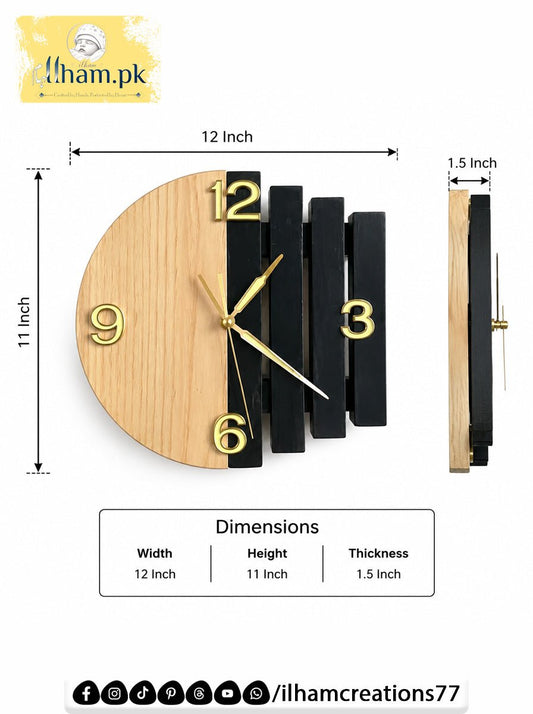 Luna Arc Modern Geometric Wooden Wall Clock Pakistan | ilham.pk - ilham - Crafted by Hands, Perfected by Heart