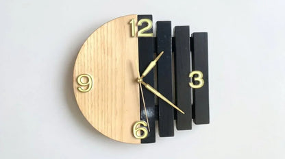 Luna Arc Modern Wooden Wall Clock | Premium Black & Natural Wood Wall Decor | ilham.pk - ilham - Crafted by Hands, Perfected by Heart