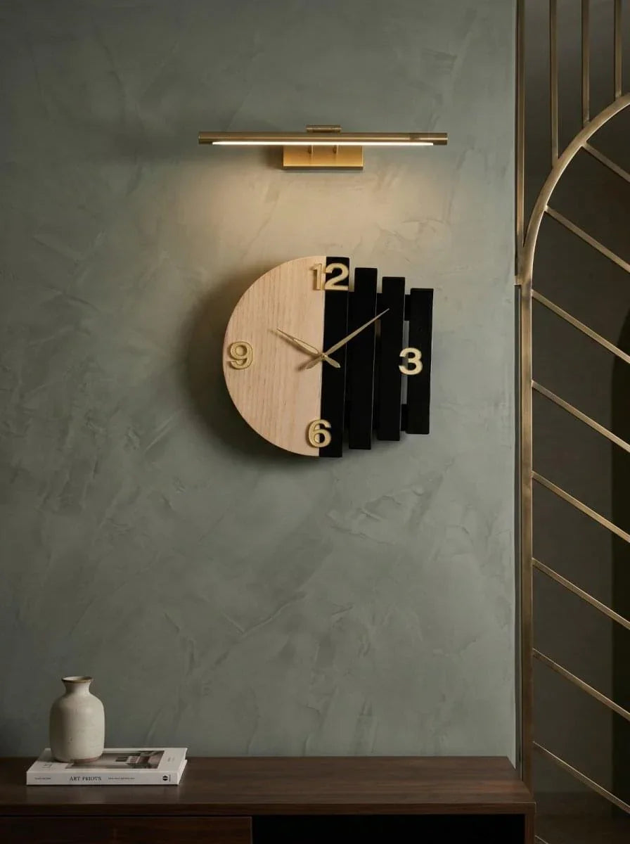 Luna Arc Modern Wooden Wall Clock | Premium Black & Natural Wood Wall Decor | ilham.pk - ilham - Crafted by Hands, Perfected by Heart