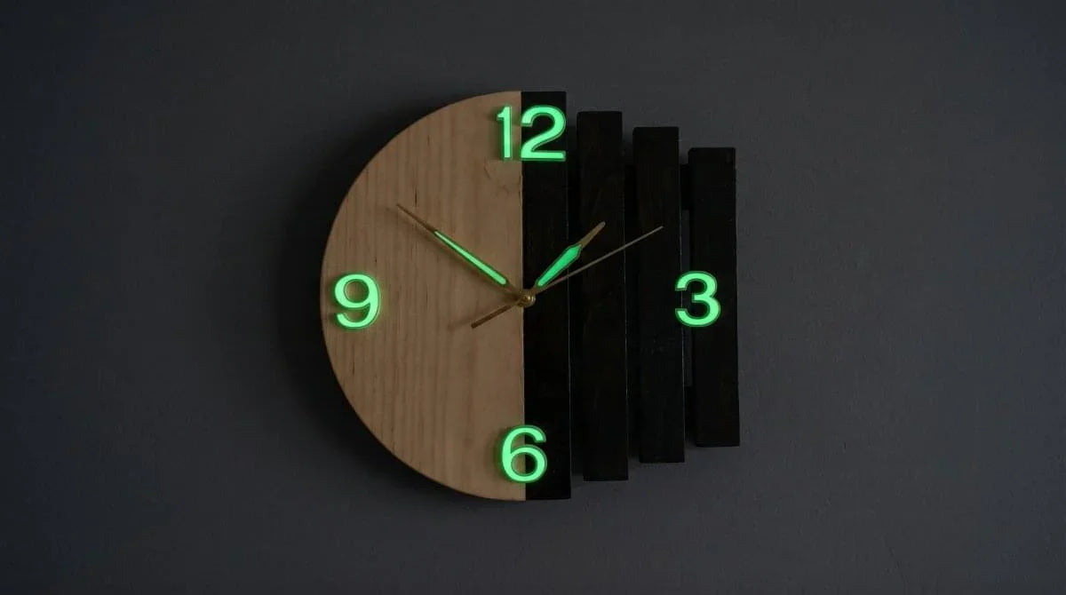 Luna Arc Modern Wooden Wall Clock | Premium Black & Natural Wood Wall Decor | ilham.pk - ilham - Crafted by Hands, Perfected by Heart
