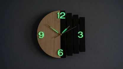 Luna Arc Modern Wooden Wall Clock | Premium Black & Natural Wood Wall Decor | ilham.pk - ilham - Crafted by Hands, Perfected by Heart