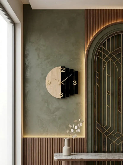 Luna Arc Modern Wooden Wall Clock | Premium Black & Natural Wood Wall Decor | ilham.pk - ilham - Crafted by Hands, Perfected by Heart