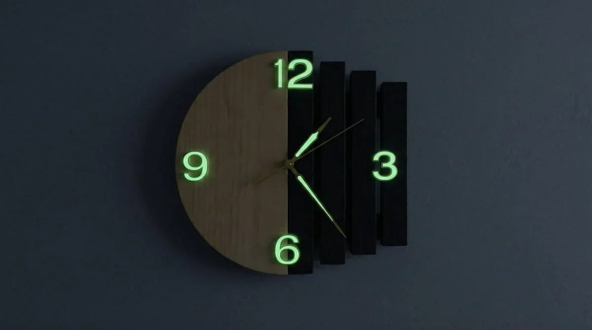 Luna Arc Modern Wooden Wall Clock | Premium Black & Natural Wood Wall Decor | ilham.pk - ilham - Crafted by Hands, Perfected by Heart