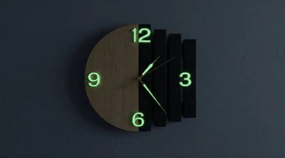 Luna Arc Modern Wooden Wall Clock | Premium Black & Natural Wood Wall Decor | ilham.pk - ilham - Crafted by Hands, Perfected by Heart