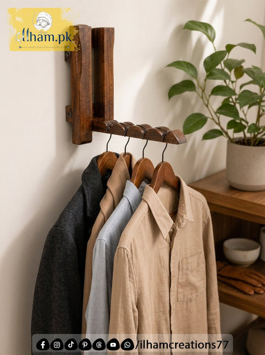 Mini Wooden Wall Mounted Hanger for 4 Clothes Hangers - Ilham Creations - ilham Creations