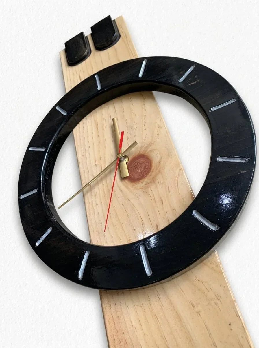 Modern Handmade Wooden Black & Natural Wood Design Eclipse Sonata Wall Clock for Living Room & Office | ilham.pk - ilham - Crafted by Hands, Perfected by Heart