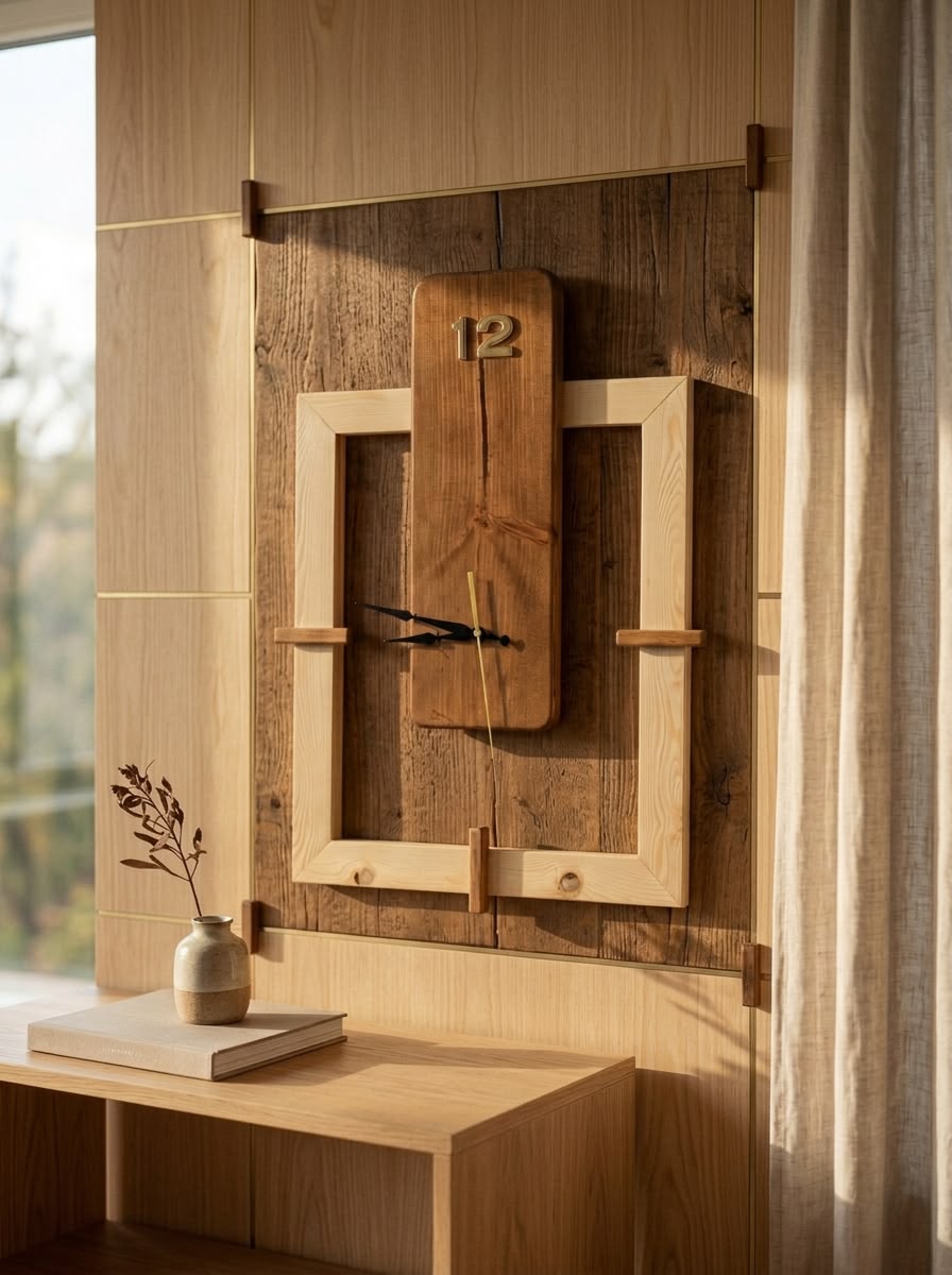 Modern Handmade Wooden Wall Clock – Minimalist Solid Wood Decorative Wall Clock for Living Room, Office & Bedroom | ilham.pk - ilham - Crafted by Hands, Perfected by Heart
