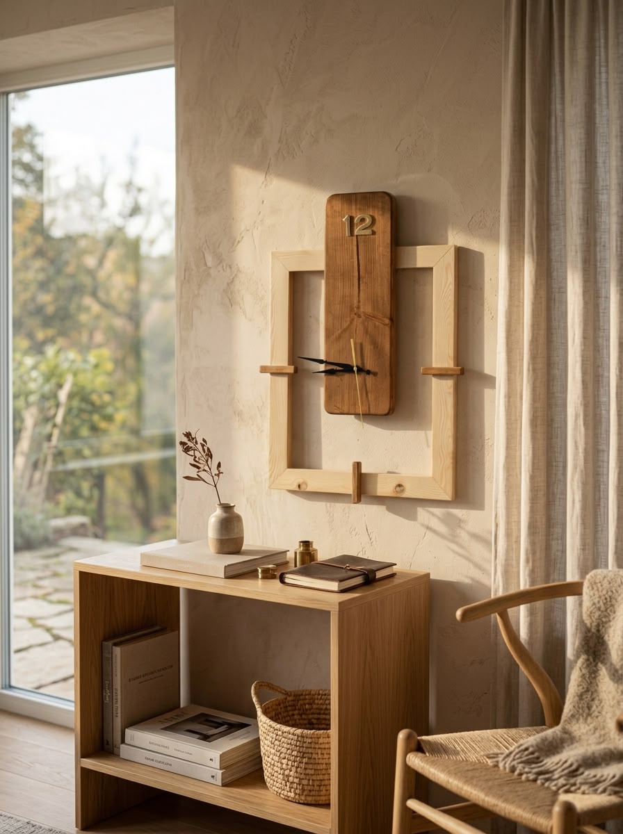 Modern Handmade Wooden Wall Clock – Minimalist Solid Wood Decorative Wall Clock for Living Room, Office & Bedroom | ilham.pk - ilham - Crafted by Hands, Perfected by Heart