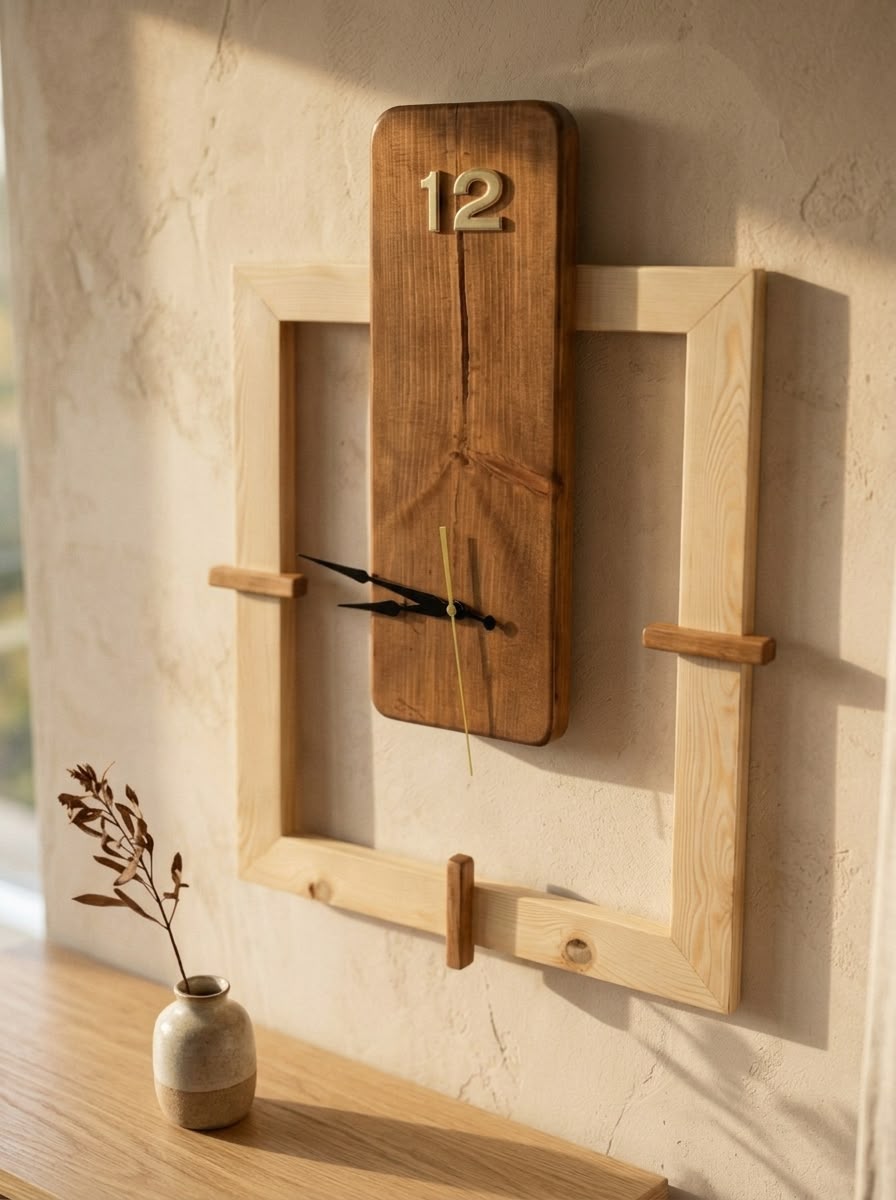 Modern Handmade Wooden Wall Clock – Minimalist Solid Wood Decorative Wall Clock for Living Room, Office & Bedroom | ilham.pk - ilham - Crafted by Hands, Perfected by Heart