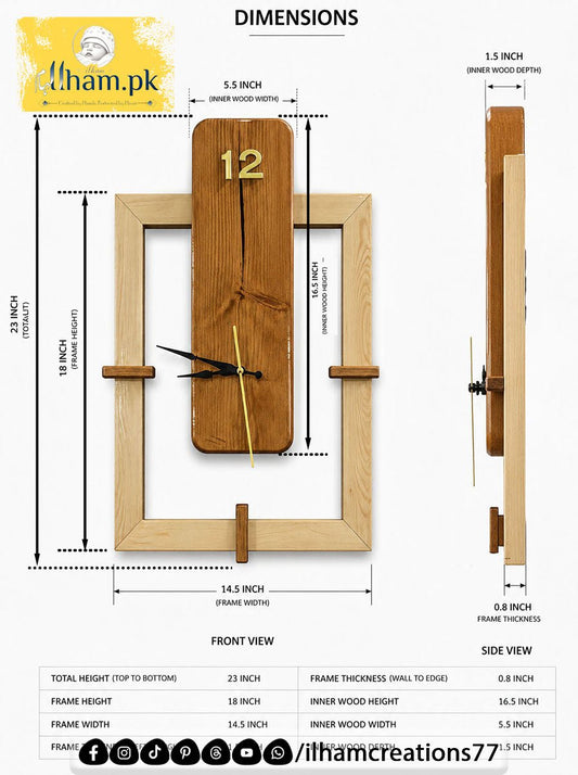 Modern Minimalist Handmade Wooden Wall Clock for Home or Office | ilham.pk - ilham - Crafted by Hands, Perfected by Heart