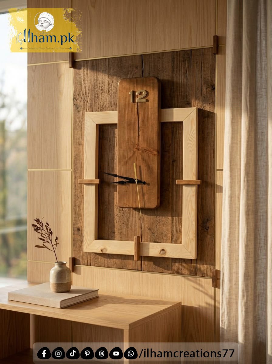 Modern Minimalist Handmade Wooden Wall Clock for Home or Office | ilham.pk - ilham - Crafted by Hands, Perfected by Heart