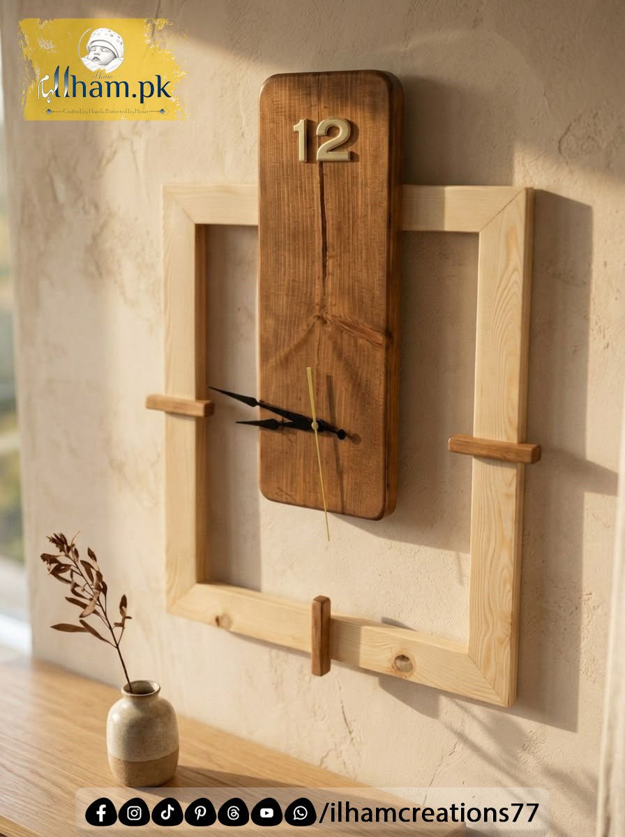 Modern Minimalist Handmade Wooden Wall Clock for Home or Office | ilham.pk - ilham - Crafted by Hands, Perfected by Heart